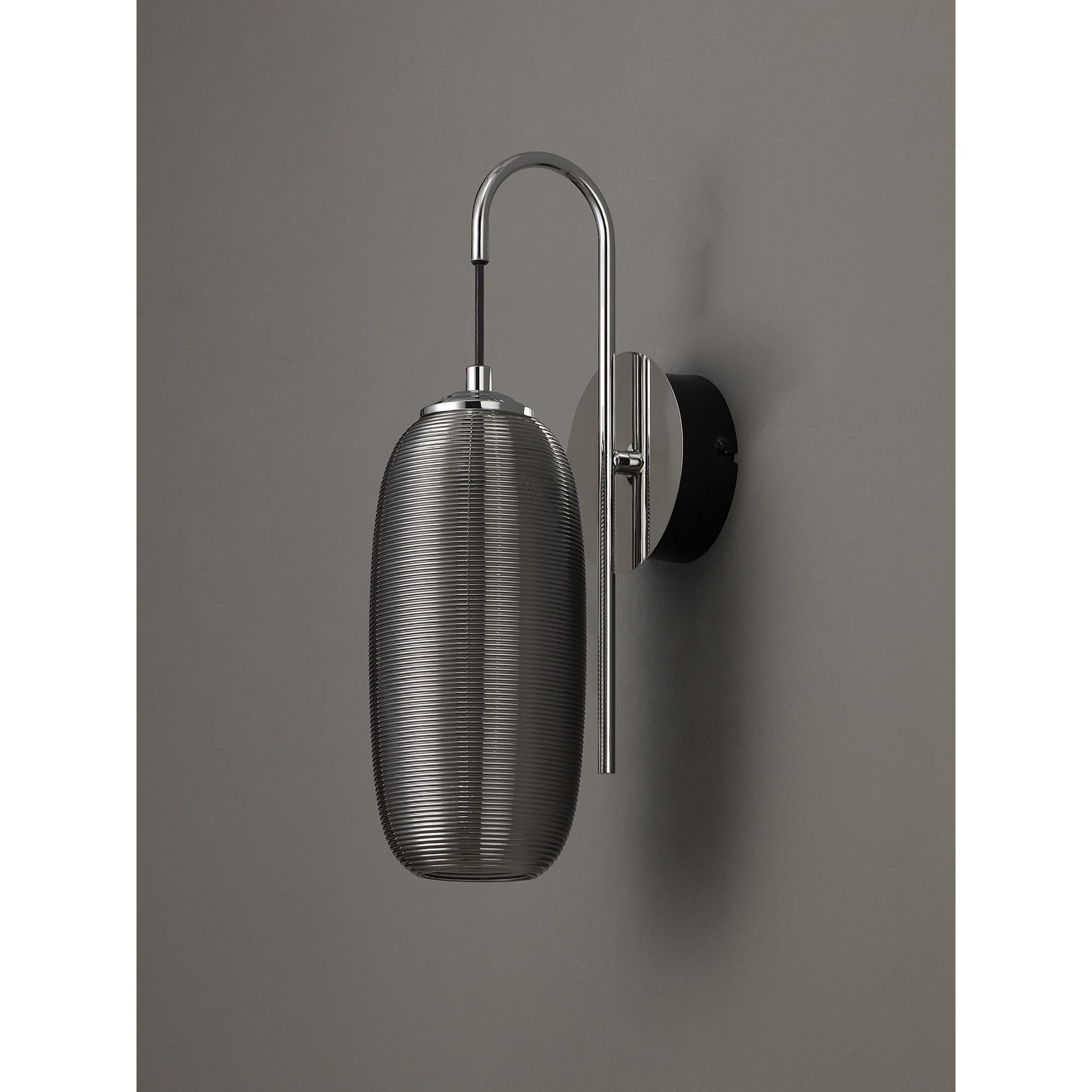 NL82219 Barter LED Switched Wall Lamp Polished Chrome/Black With Smoke Glass