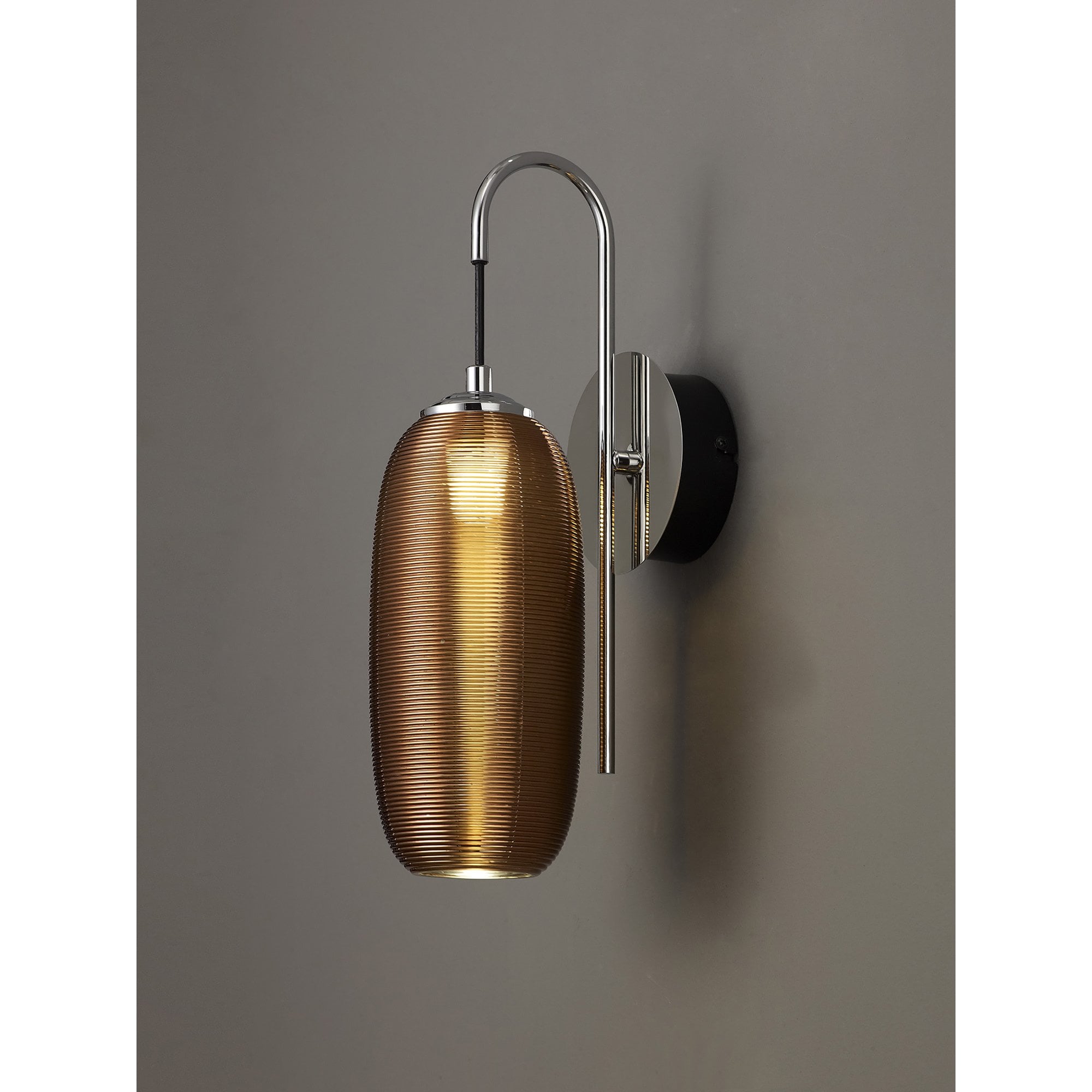 NL82229 Barter LED Switched Wall Lamp Polished Chrome/Black With Copper Glass