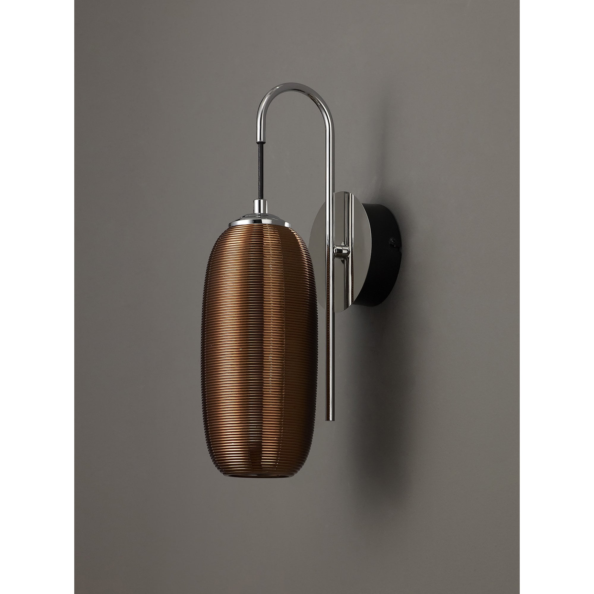 NL82229 Barter LED Switched Wall Lamp Polished Chrome/Black With Copper Glass