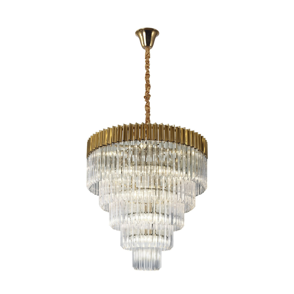 NL82309 Vienna Pendant Round 5 Tier 18 Light Brass/Clear Glass