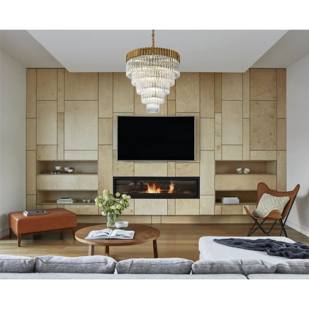 NL82309 Vienna Pendant Round 5 Tier 18 Light Brass/Clear Glass