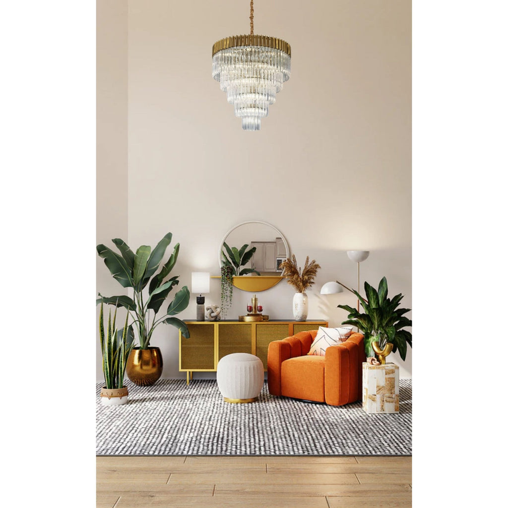 NL82309 Vienna Pendant Round 5 Tier 18 Light Brass/Clear Glass