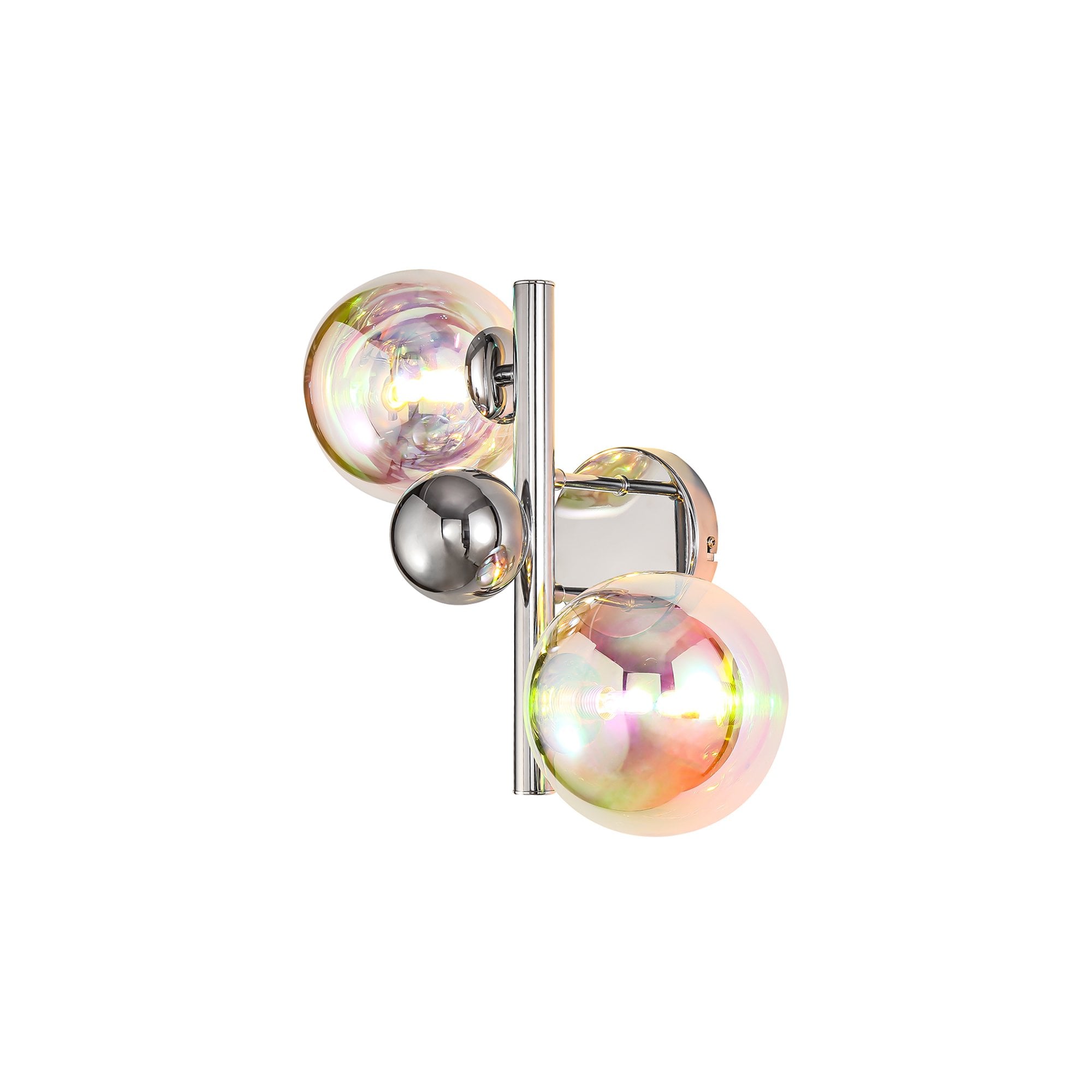 NL82549 Rome 2 Light Wall Lamp Polished Chrome/Iridescent Glass