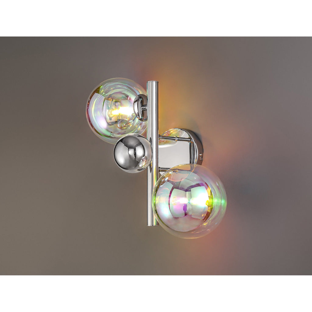 NL82549 Rome 2 Light Wall Lamp Polished Chrome/Iridescent Glass