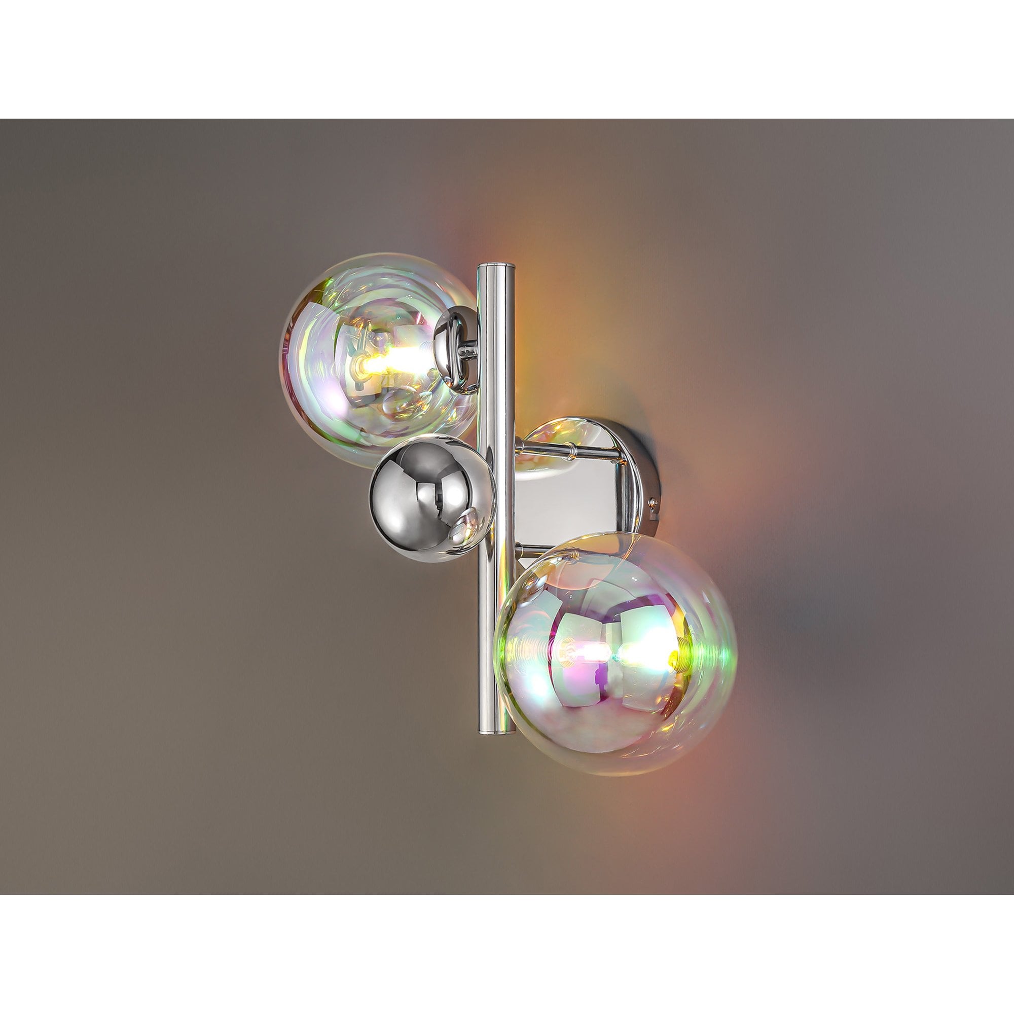 NL82549 Rome 2 Light Wall Lamp Polished Chrome/Iridescent Glass