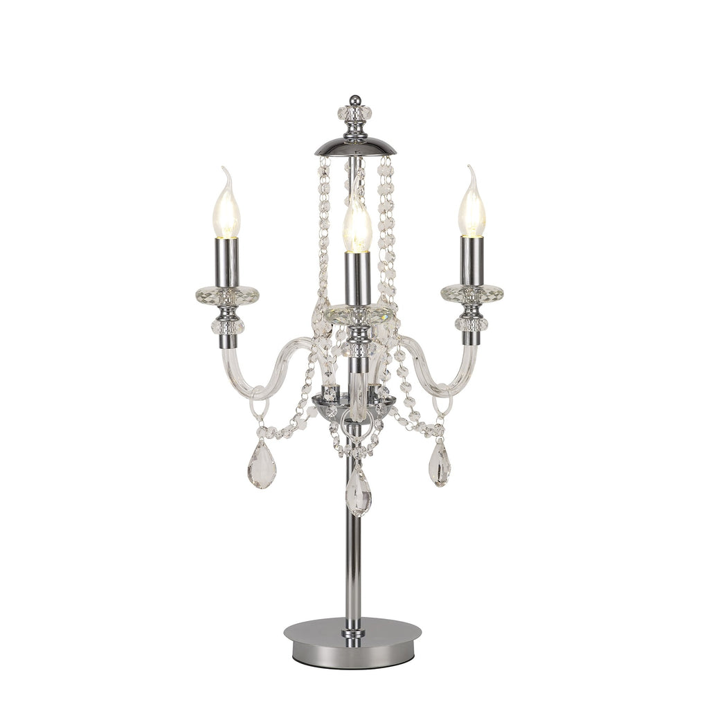 NL82579 Glastonbury Table Lamp 3 Light Polished Chrome/Clear Glass/Crystal