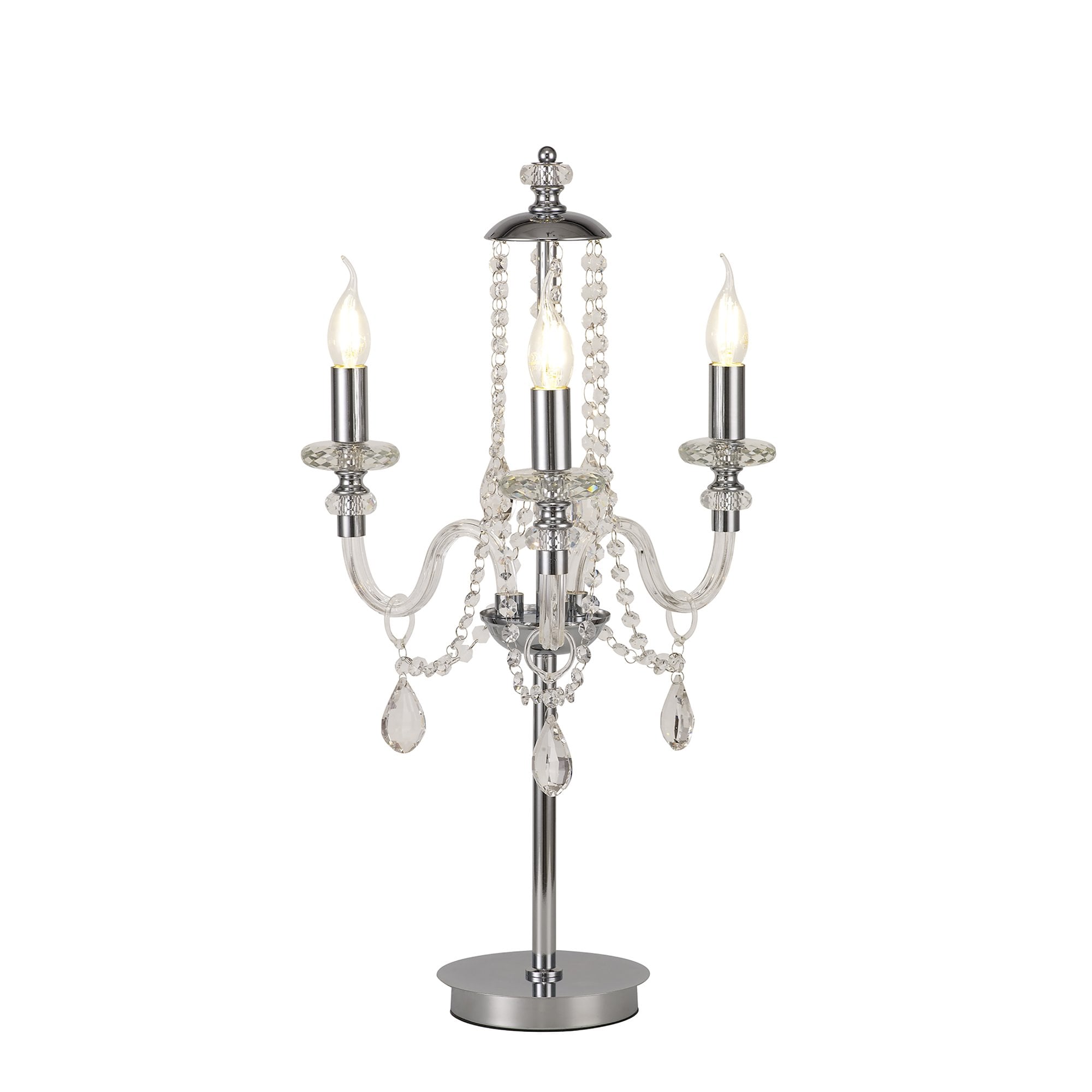 NL82579 Glastonbury Table Lamp 3 Light Polished Chrome/Clear Glass/Crystal