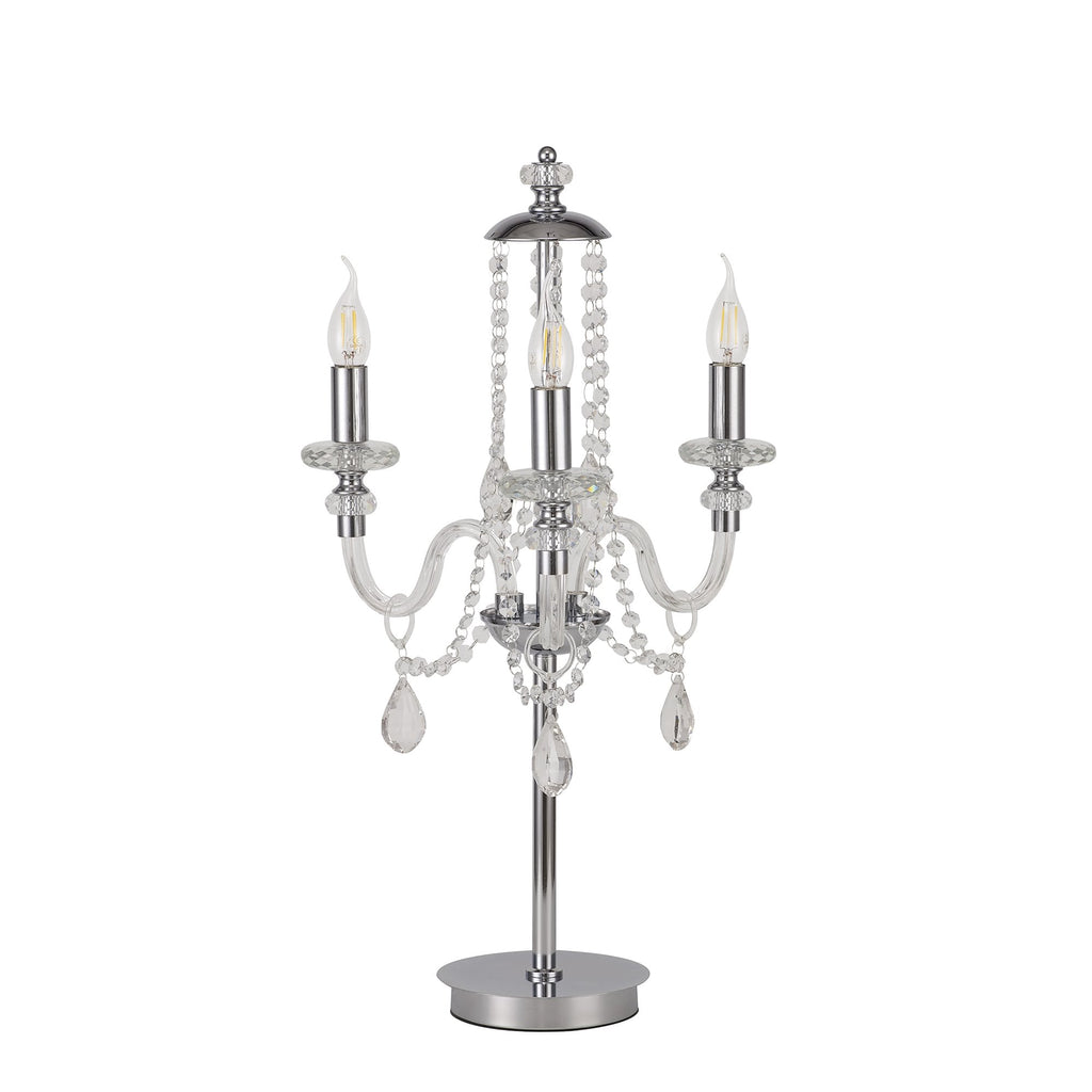 NL82579 Glastonbury Table Lamp 3 Light Polished Chrome/Clear Glass/Crystal