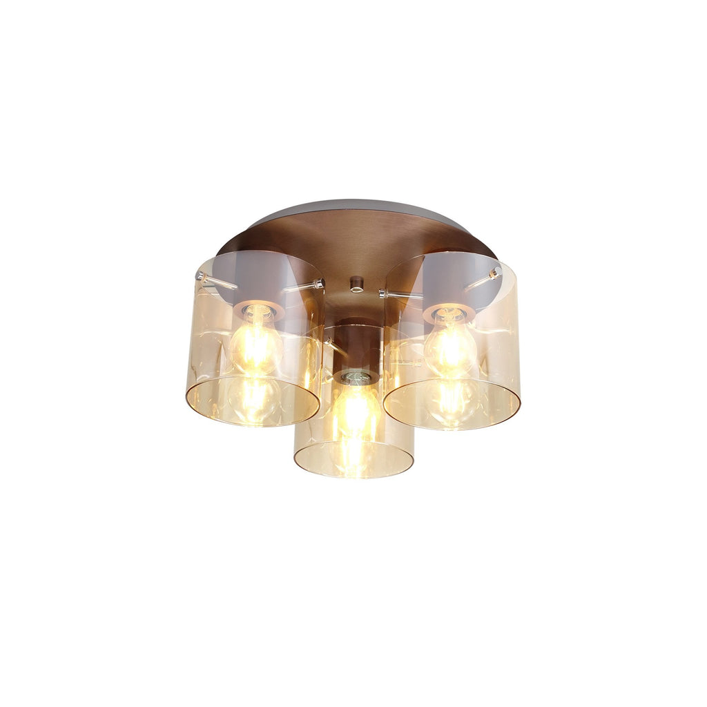 NL82659 Tokyo Round Ceiling Flush 3 Light Mocha/Amber Glass