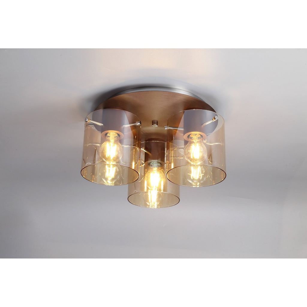 NL82659 Tokyo Round Ceiling Flush 3 Light Mocha/Amber Glass