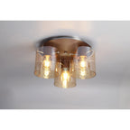 NL82659 Tokyo Round Ceiling Flush 3 Light Mocha/Amber Glass