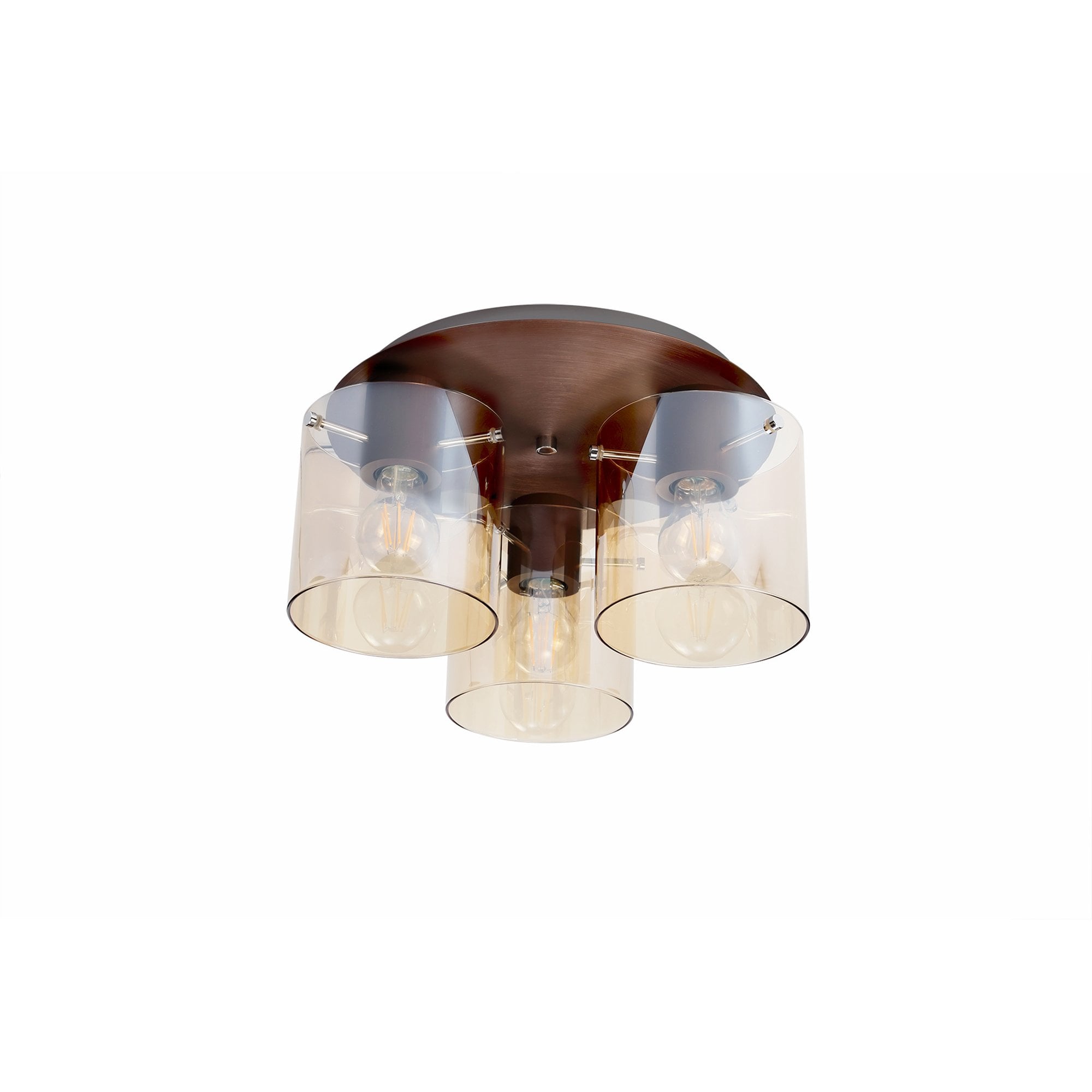 NL82659 Tokyo Round Ceiling Flush 3 Light Mocha/Amber Glass