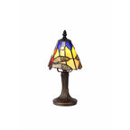 NL82729 Heidi Tiffany Table Lamp Black/Gold, Blue/Orange/Crystal Shade