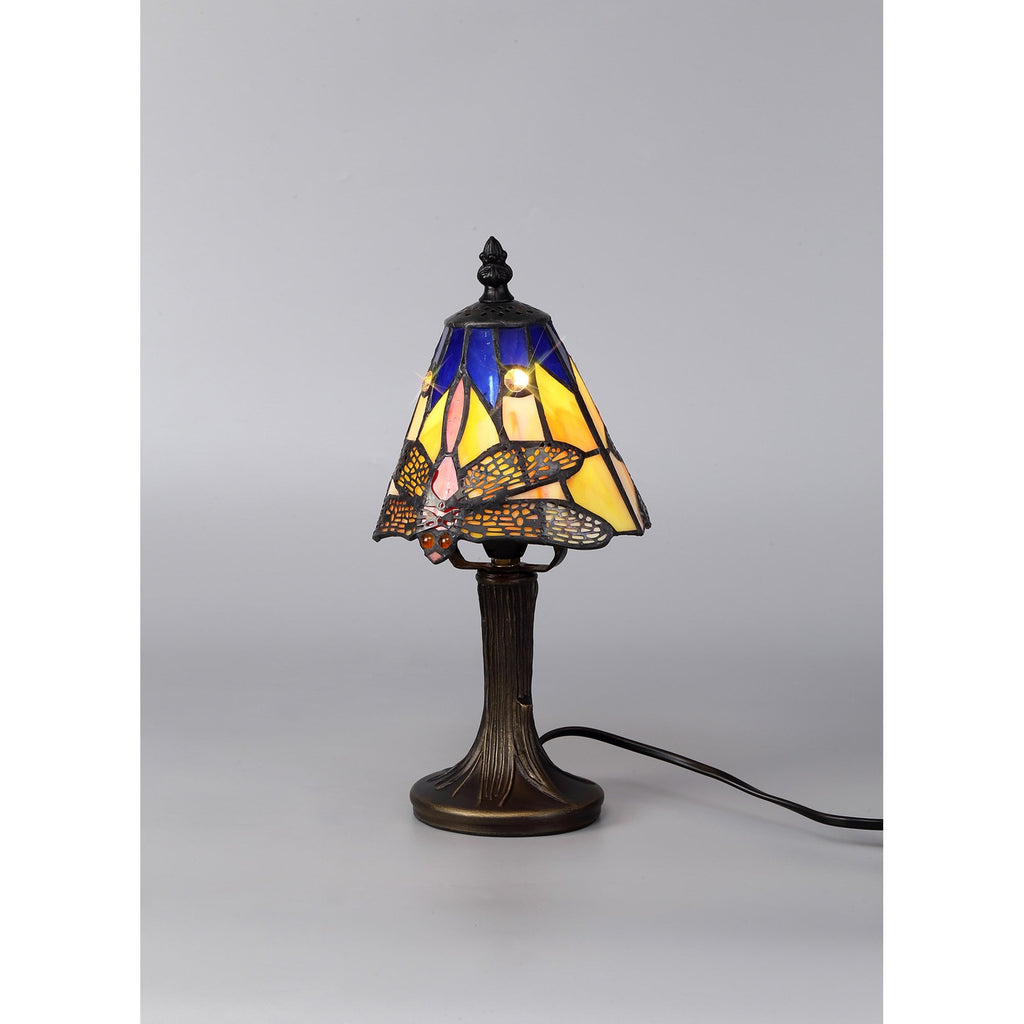NL82729 Heidi Tiffany Table Lamp Black/Gold, Blue/Orange/Crystal Shade
