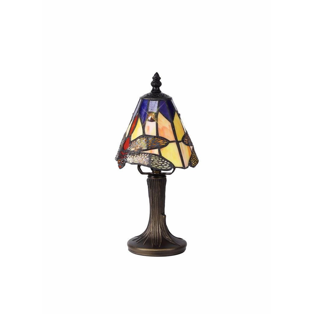 NL82729 Heidi Tiffany Table Lamp Black/Gold, Blue/Orange/Crystal Shade