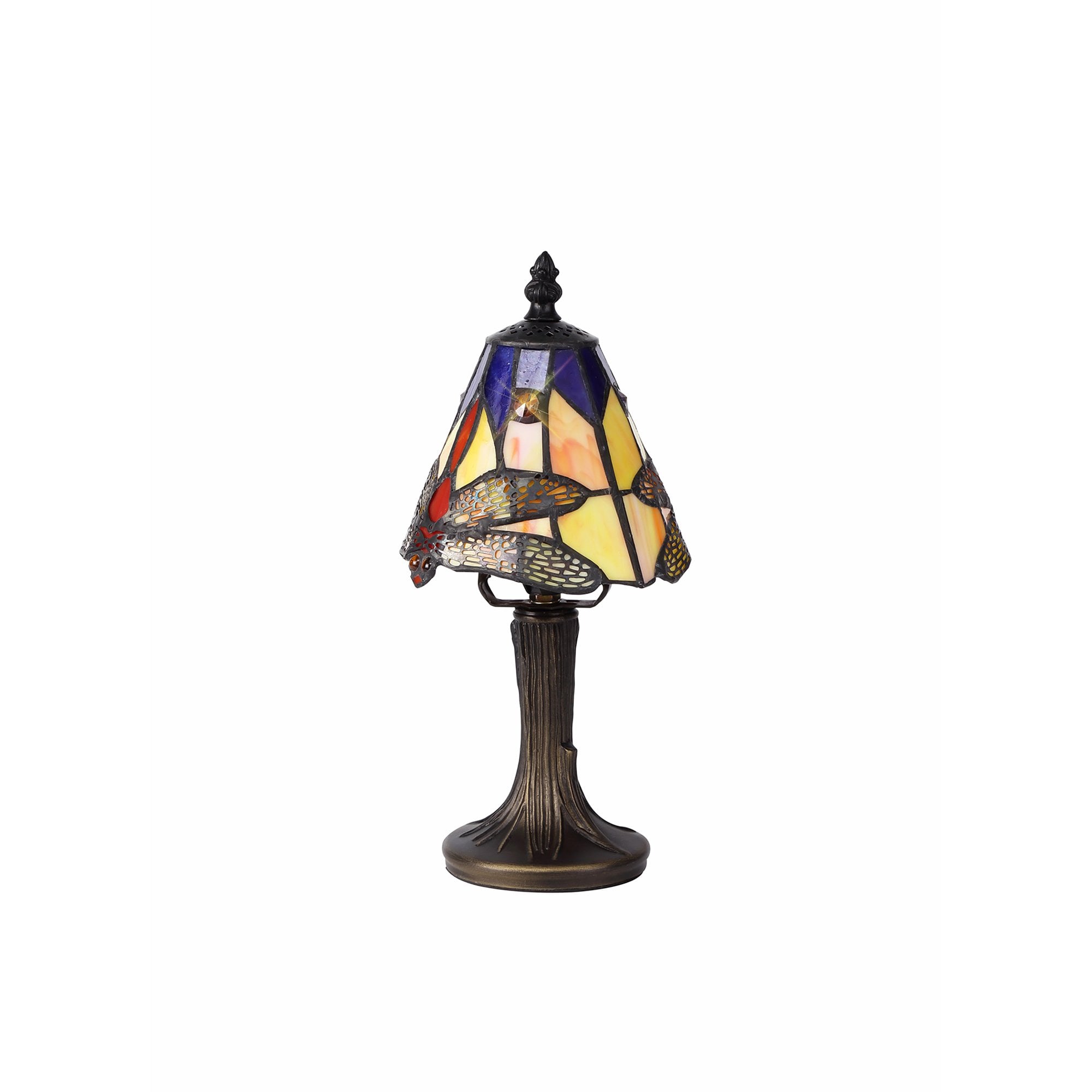 NL82729 Heidi Tiffany Table Lamp Black/Gold, Blue/Orange/Crystal Shade