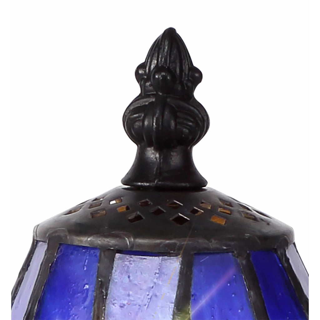 NL82729 Heidi Tiffany Table Lamp Black/Gold, Blue/Orange/Crystal Shade