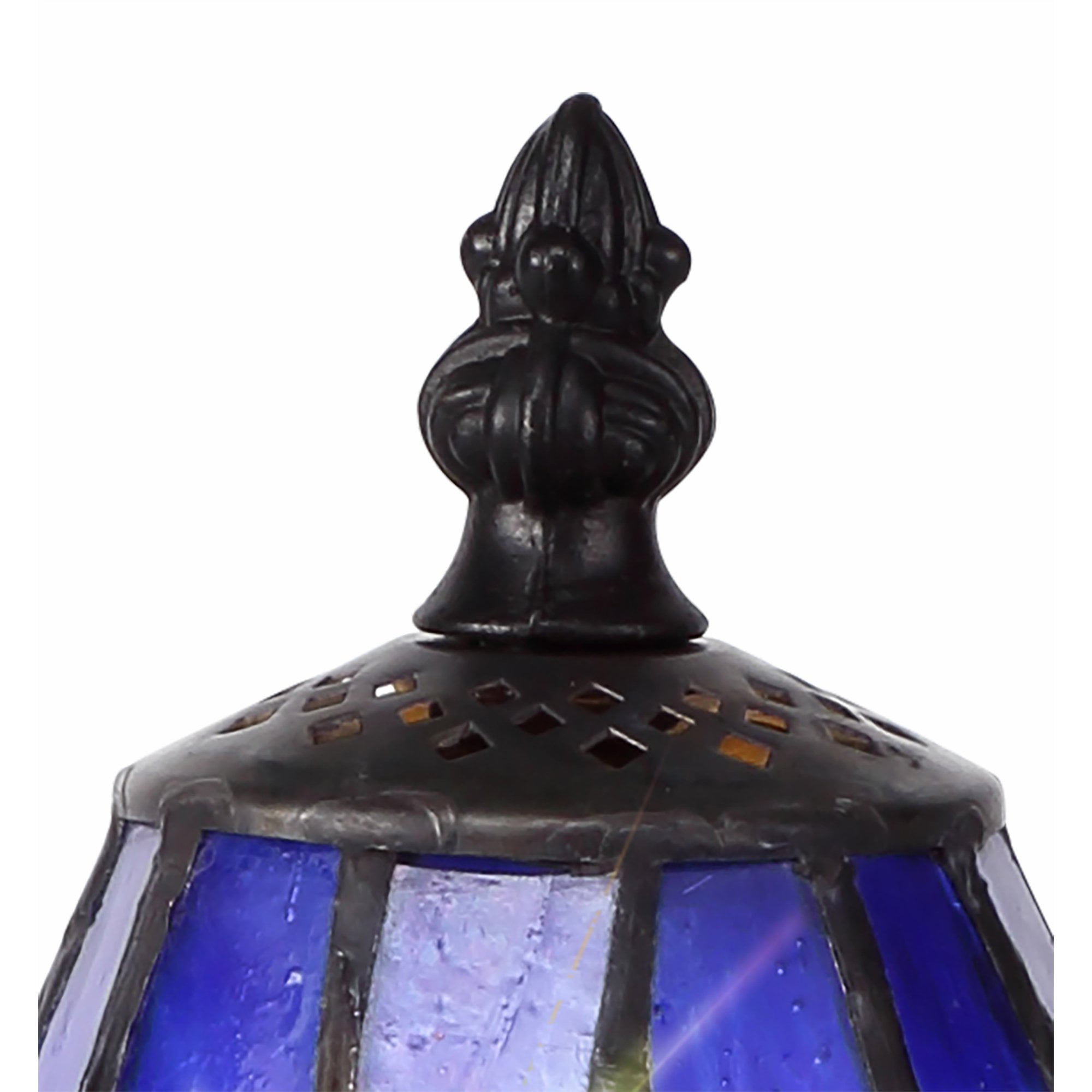 NL82729 Heidi Tiffany Table Lamp Black/Gold, Blue/Orange/Crystal Shade