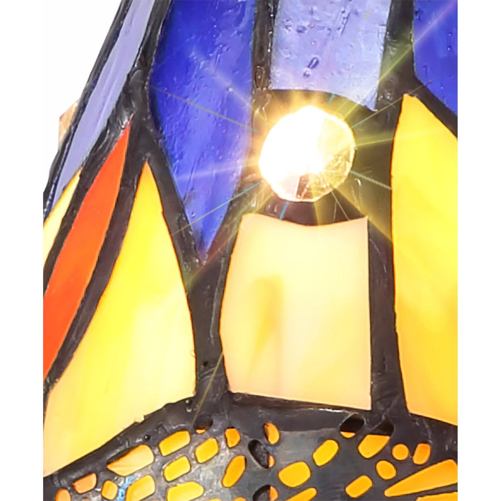 NL82729 Heidi Tiffany Table Lamp Black/Gold, Blue/Orange/Crystal Shade