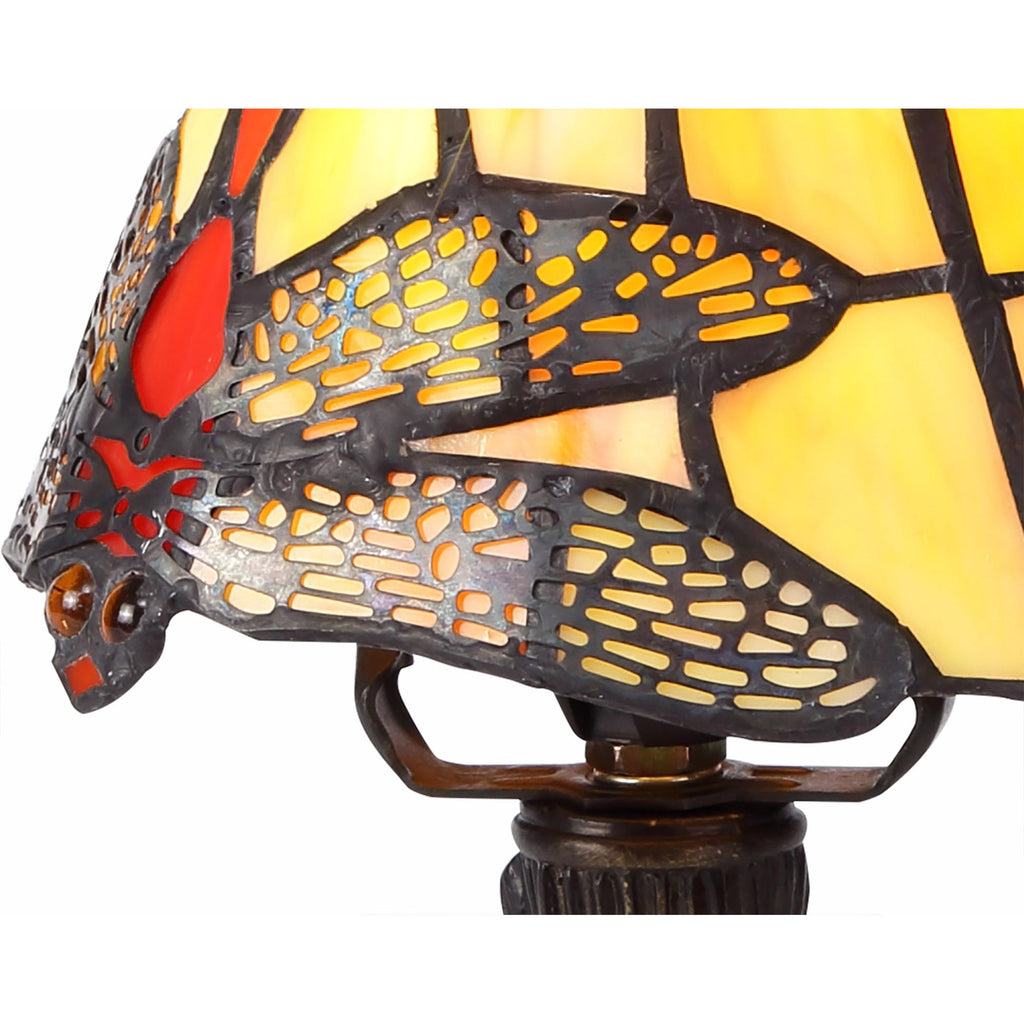 NL82729 Heidi Tiffany Table Lamp Black/Gold, Blue/Orange/Crystal Shade