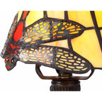 NL82729 Heidi Tiffany Table Lamp Black/Gold, Blue/Orange/Crystal Shade