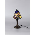 NL82729 Heidi Tiffany Table Lamp Black/Gold, Blue/Orange/Crystal Shade