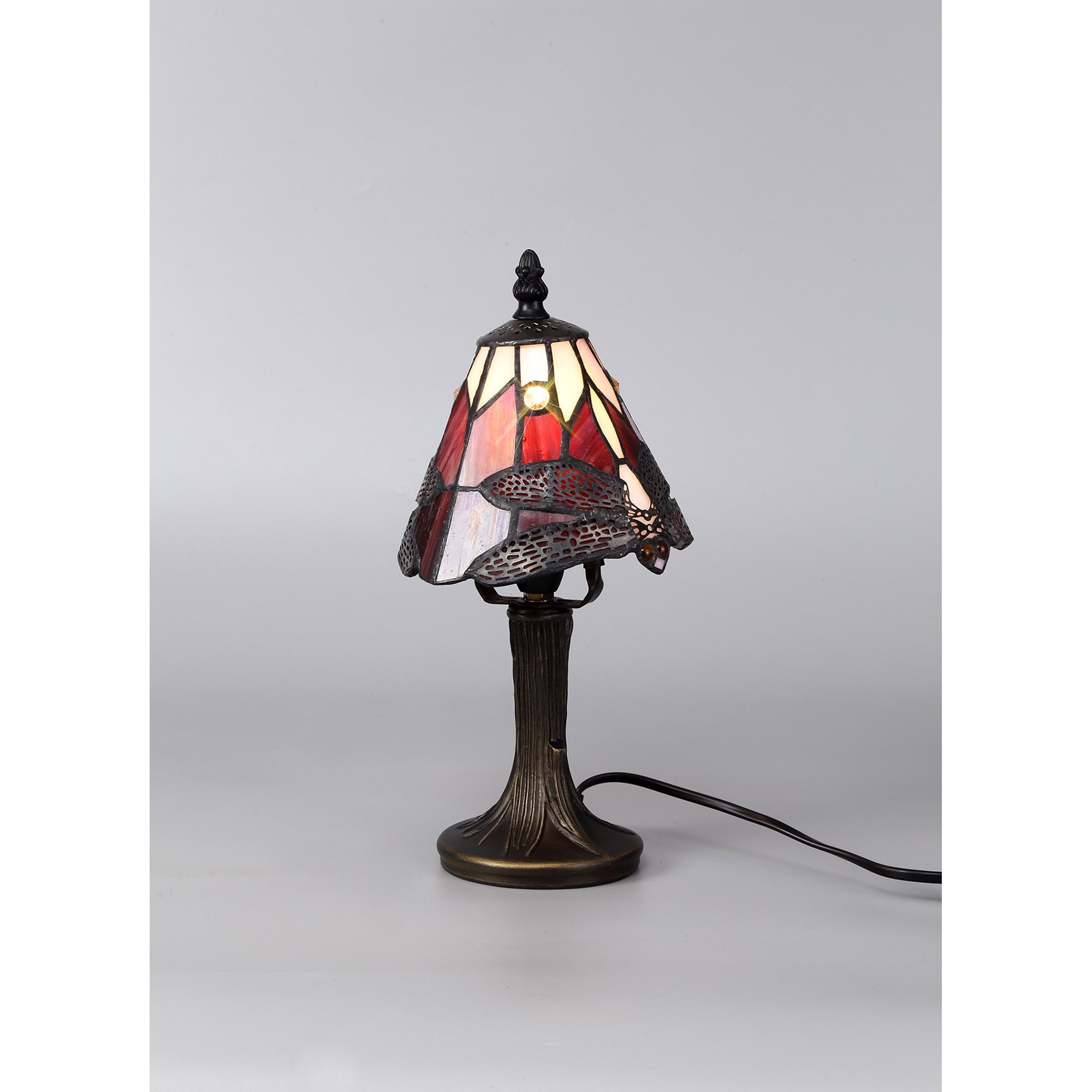 NL82739 Heidi Tiffany Table Lamp Black/Gold, Purple/Pink/Crystal Shade