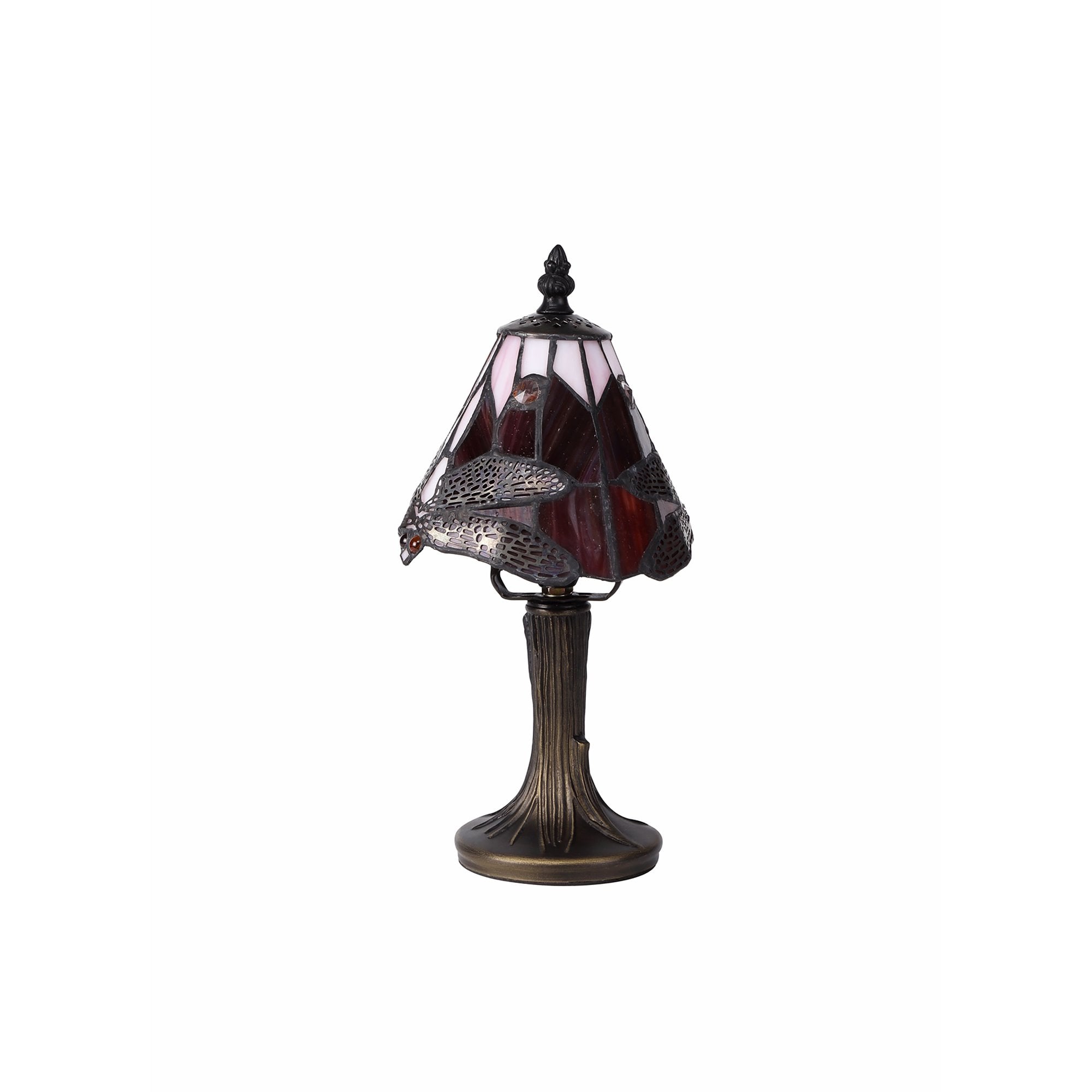 NL82739 Heidi Tiffany Table Lamp Black/Gold, Purple/Pink/Crystal Shade