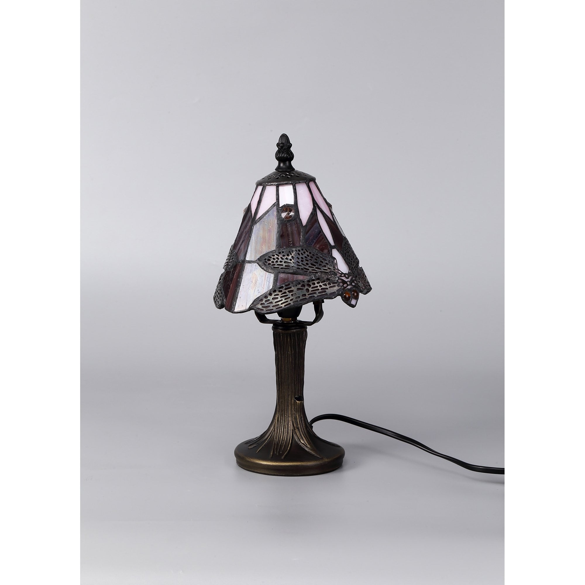 NL82739 Heidi Tiffany Table Lamp Black/Gold, Purple/Pink/Crystal Shade