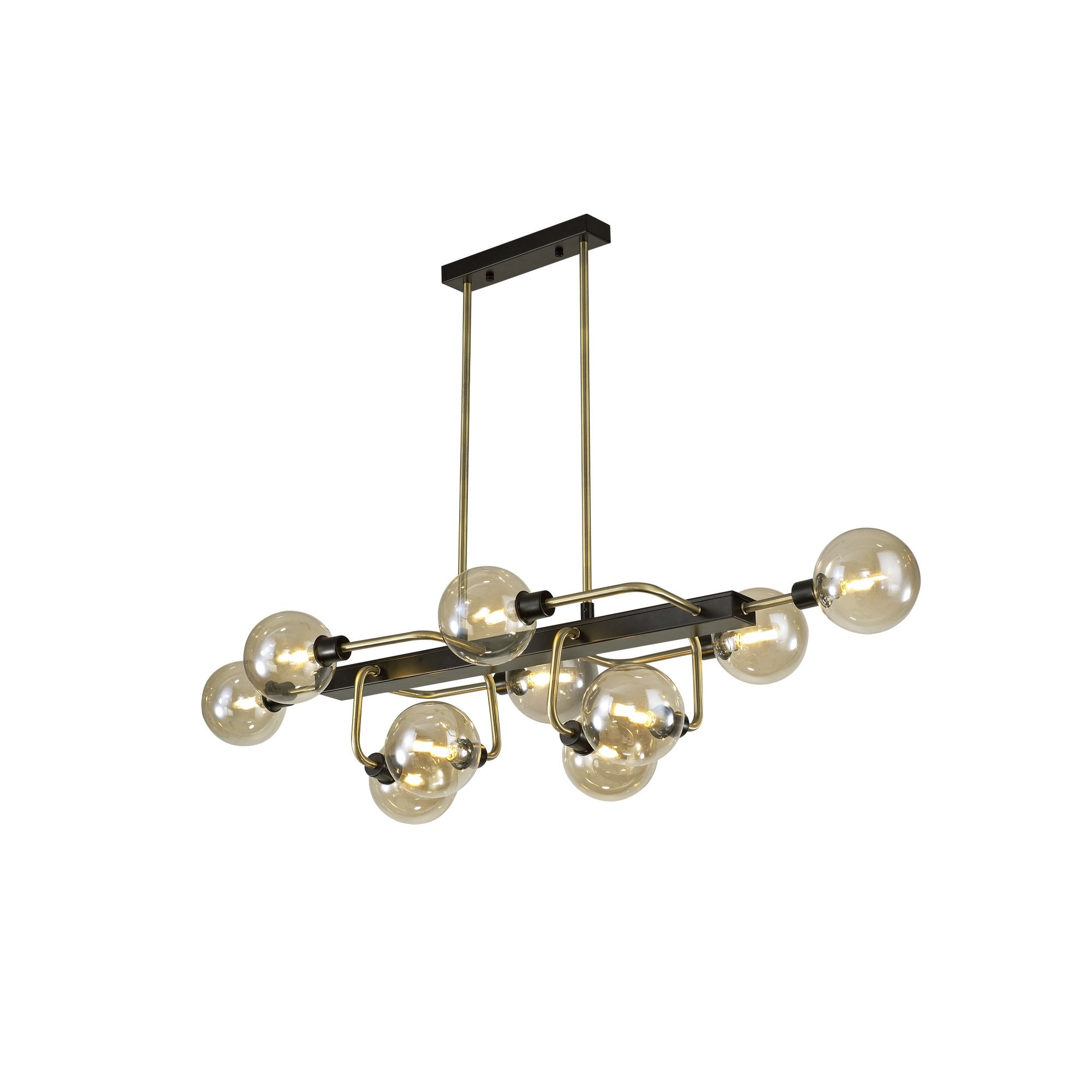 NL82969 Dublin Fixed Pendant Ceiling 10 Light Matt Black/Antique Brass/Cognac Glass