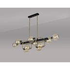 NL82969 Dublin Fixed Pendant Ceiling 10 Light Matt Black/Antique Brass/Cognac Glass