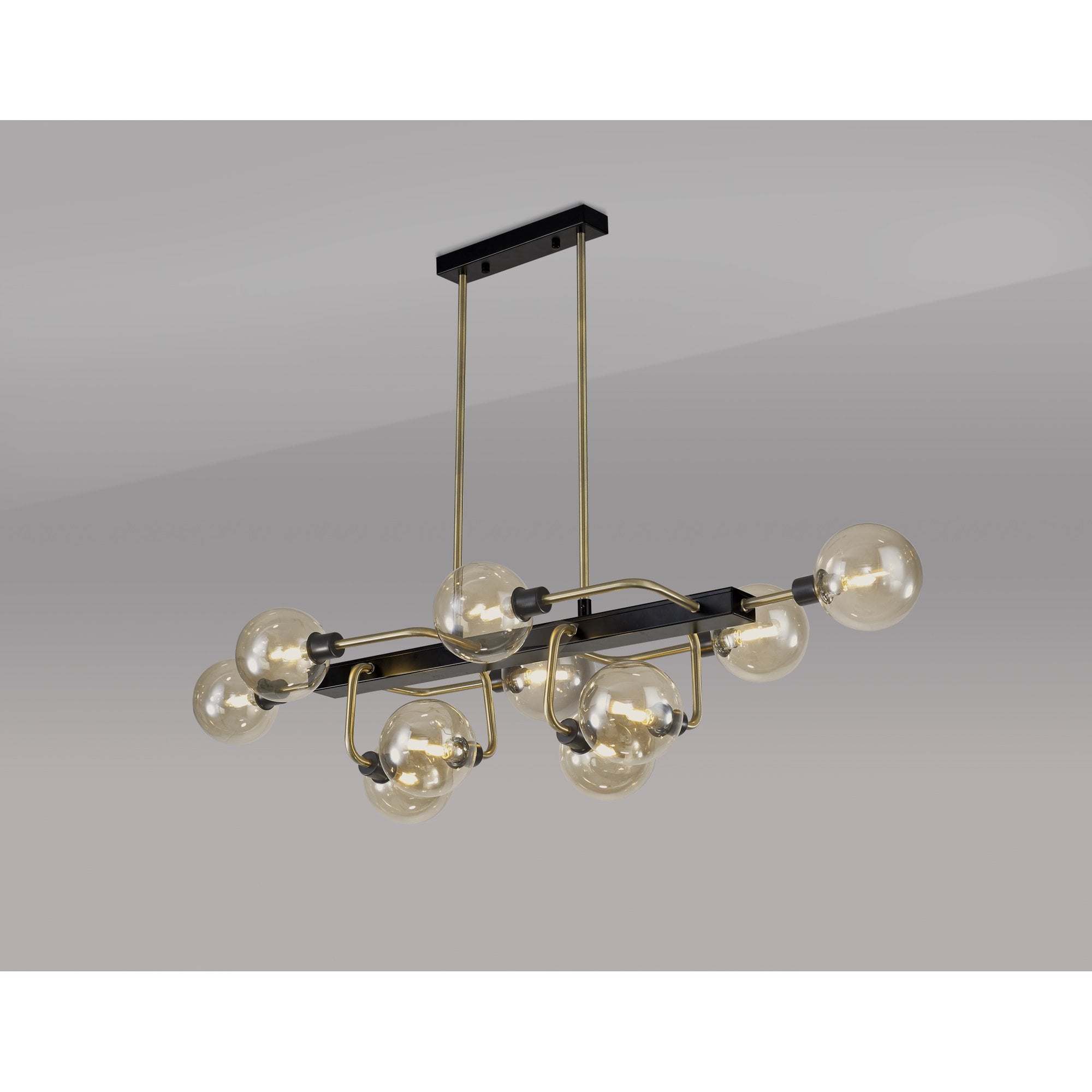 NL82969 Dublin Fixed Pendant Ceiling 10 Light Matt Black/Antique Brass/Cognac Glass