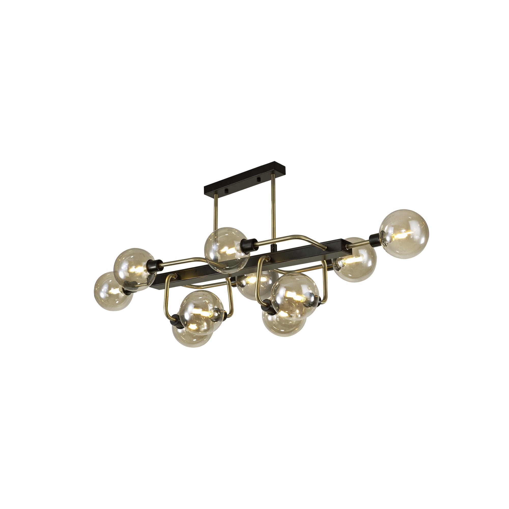 NL82969 Dublin Fixed Pendant Ceiling 10 Light Matt Black/Antique Brass/Cognac Glass