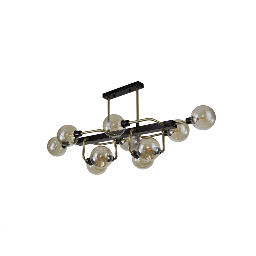 NL82969 Dublin Fixed Pendant Ceiling 10 Light Matt Black/Antique Brass/Cognac Glass