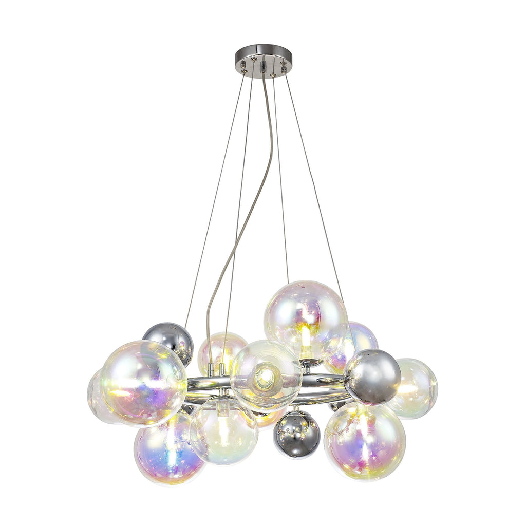 NL83139 Rome 12 Light Circular Pendant Polished Chrome Iridescent Glass
