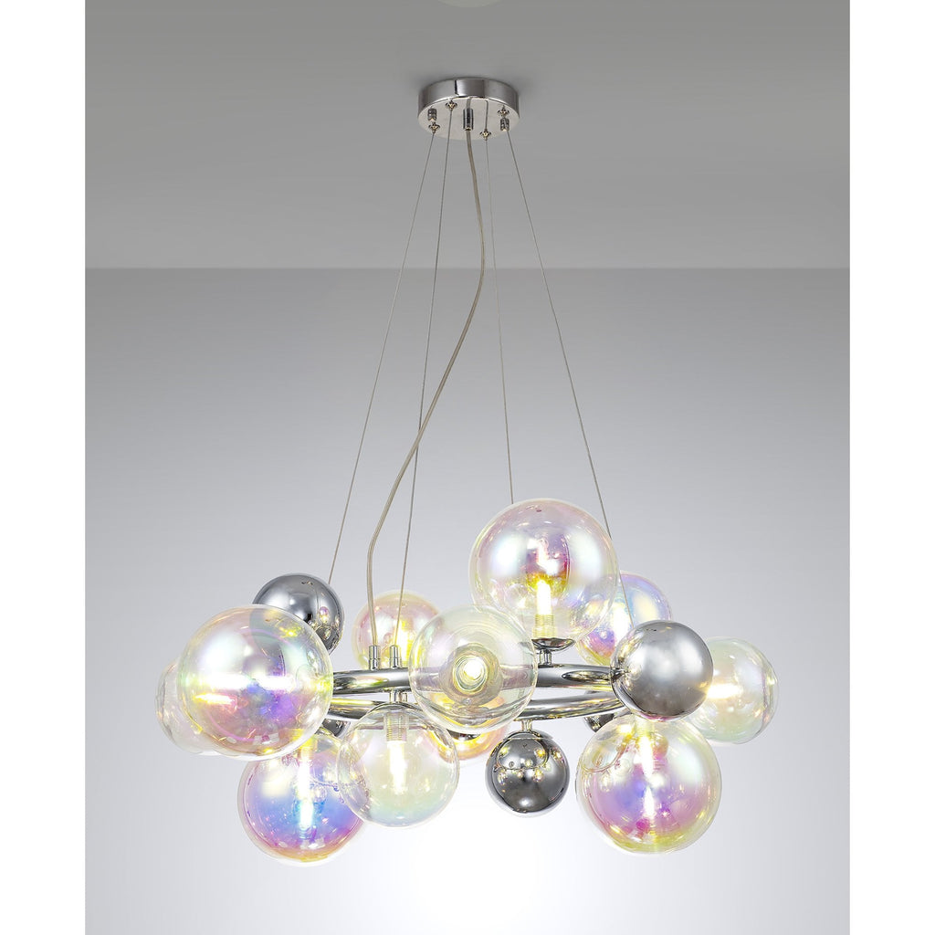 NL83139 Rome 12 Light Circular Pendant Polished Chrome Iridescent Glass