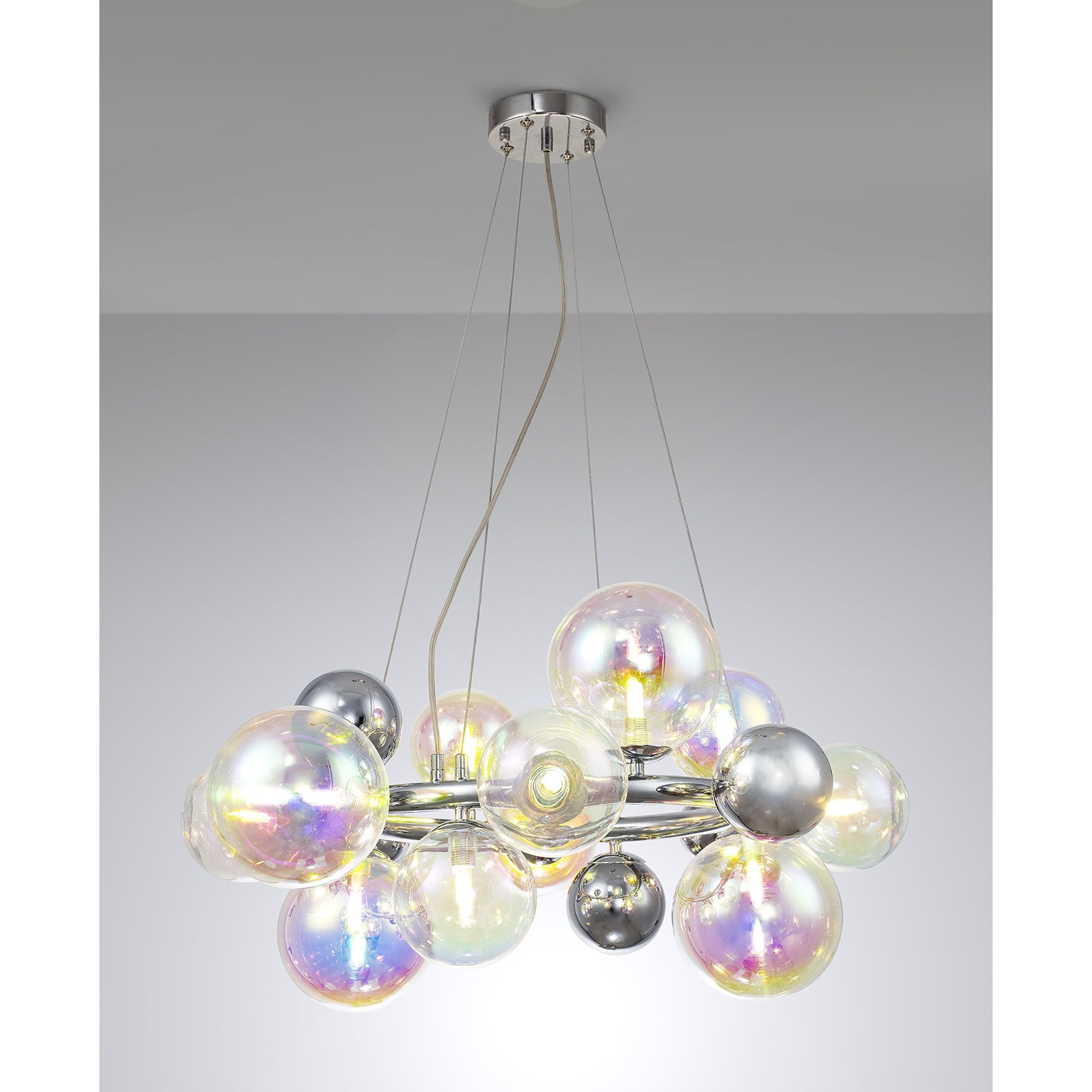 NL83139 Rome 12 Light Circular Pendant Polished Chrome Iridescent Glass