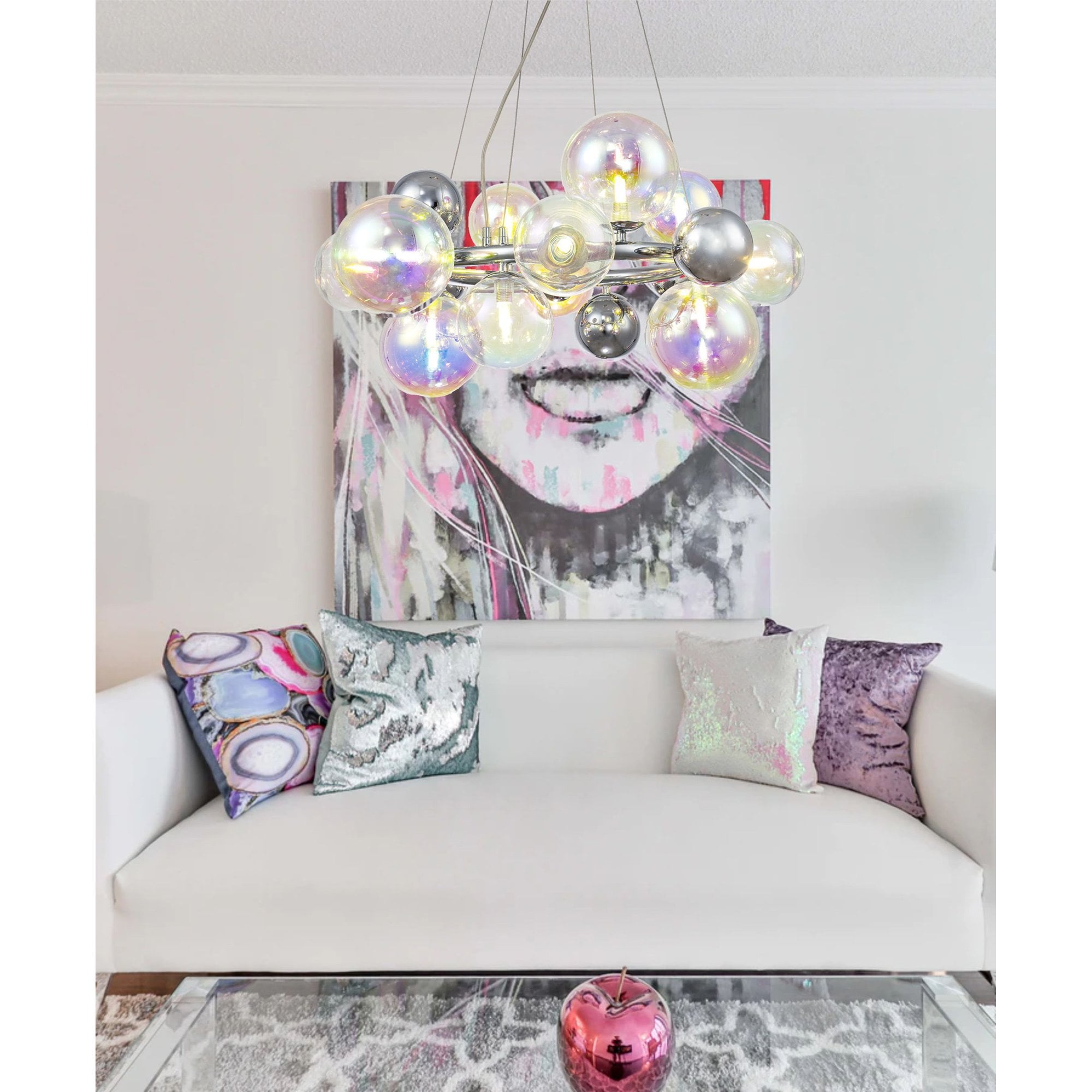 NL83139 Rome 12 Light Circular Pendant Polished Chrome Iridescent Glass