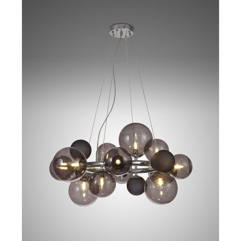 NL83149 Rome 12 Light Circular Pendant Polished Chrome Smoked/Black Glass