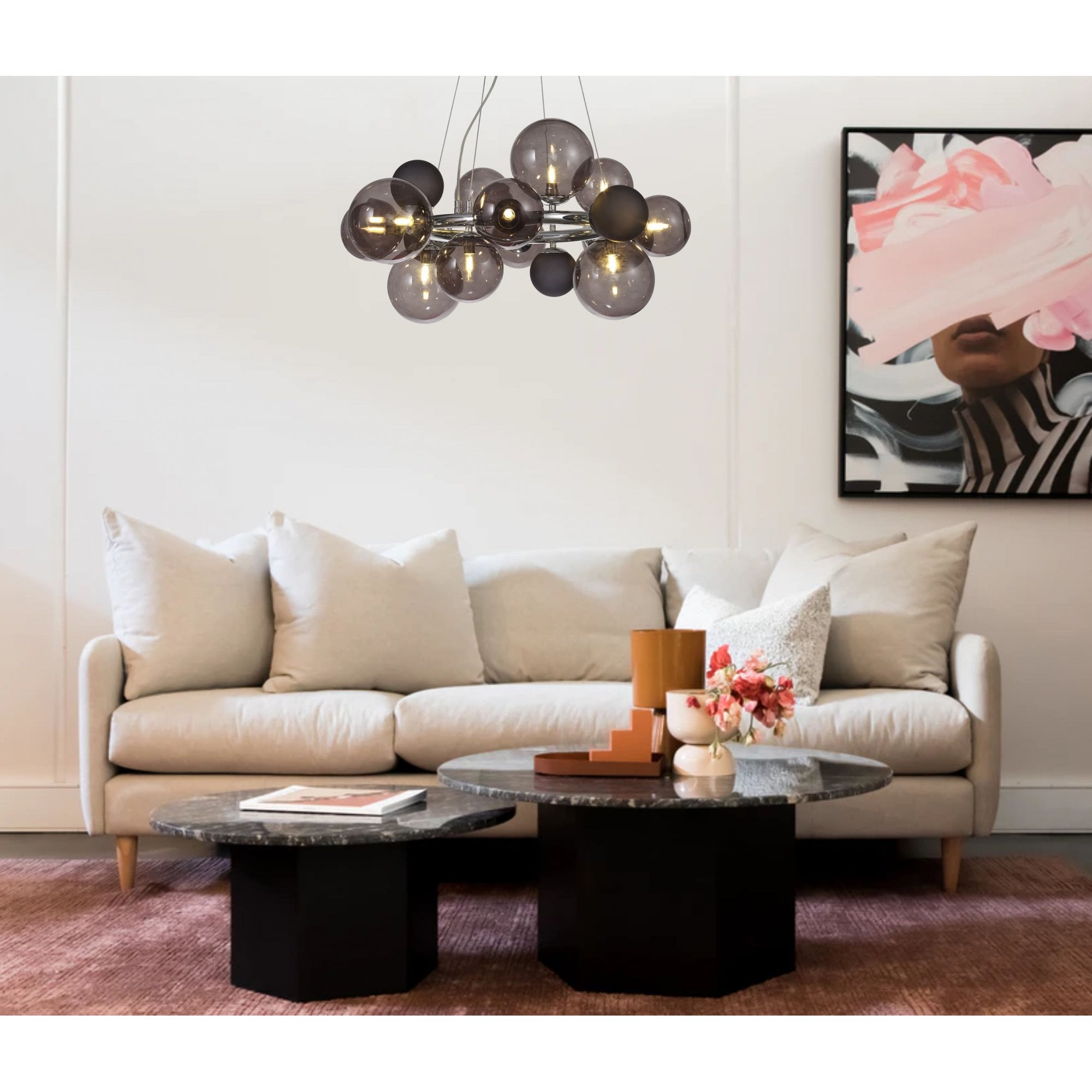 NL83149 Rome 12 Light Circular Pendant Polished Chrome Smoked/Black Glass