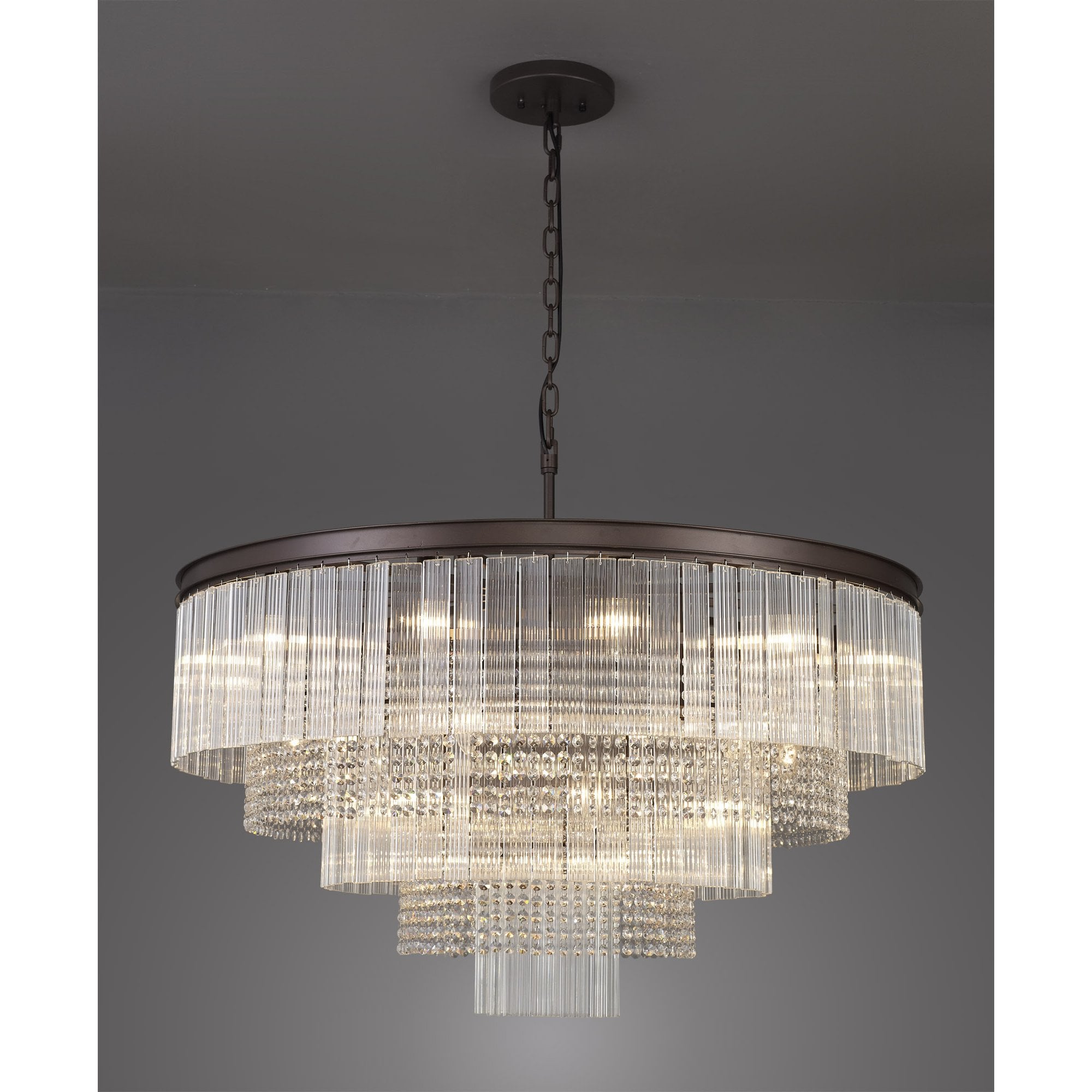 NL83269 Baylan 27 Light Large 3 Tier Round Pendant Brown Oxide