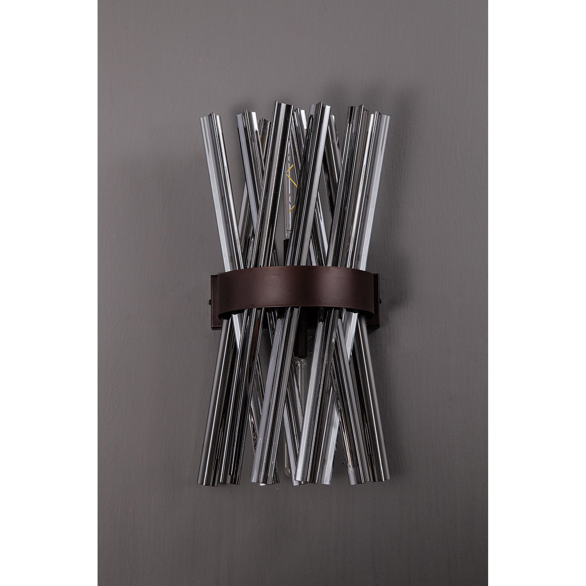 NL83639 Clover 2 Light Wall Light Brown Oxide / Smoke Glass