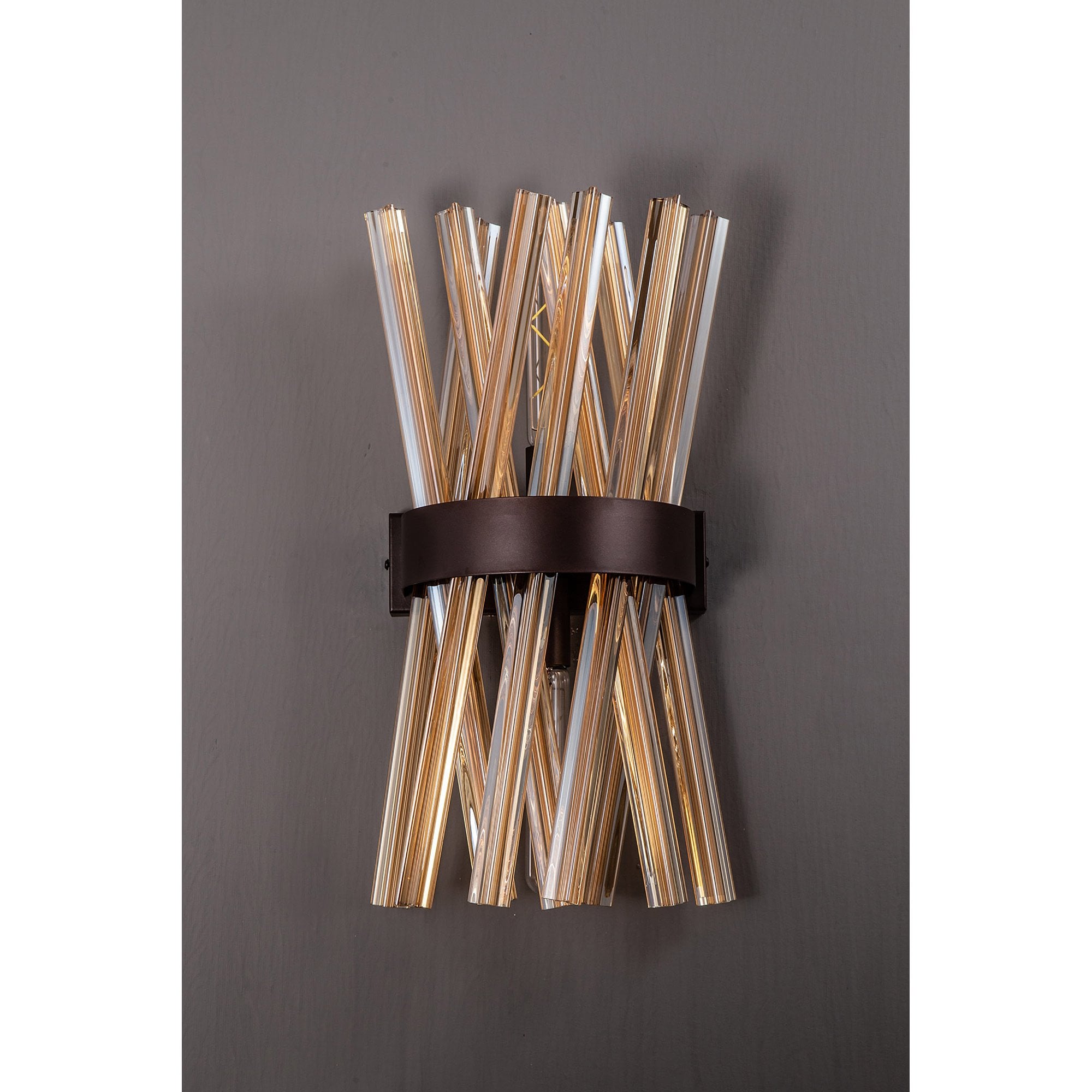 NL83649 Clover 2 Light Wall Light Brown Oxide / Champagne Glass