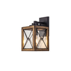 NL83719 Rowley Outdoor Small Wall Lamp Wood Effect & Black/Clear Glass
