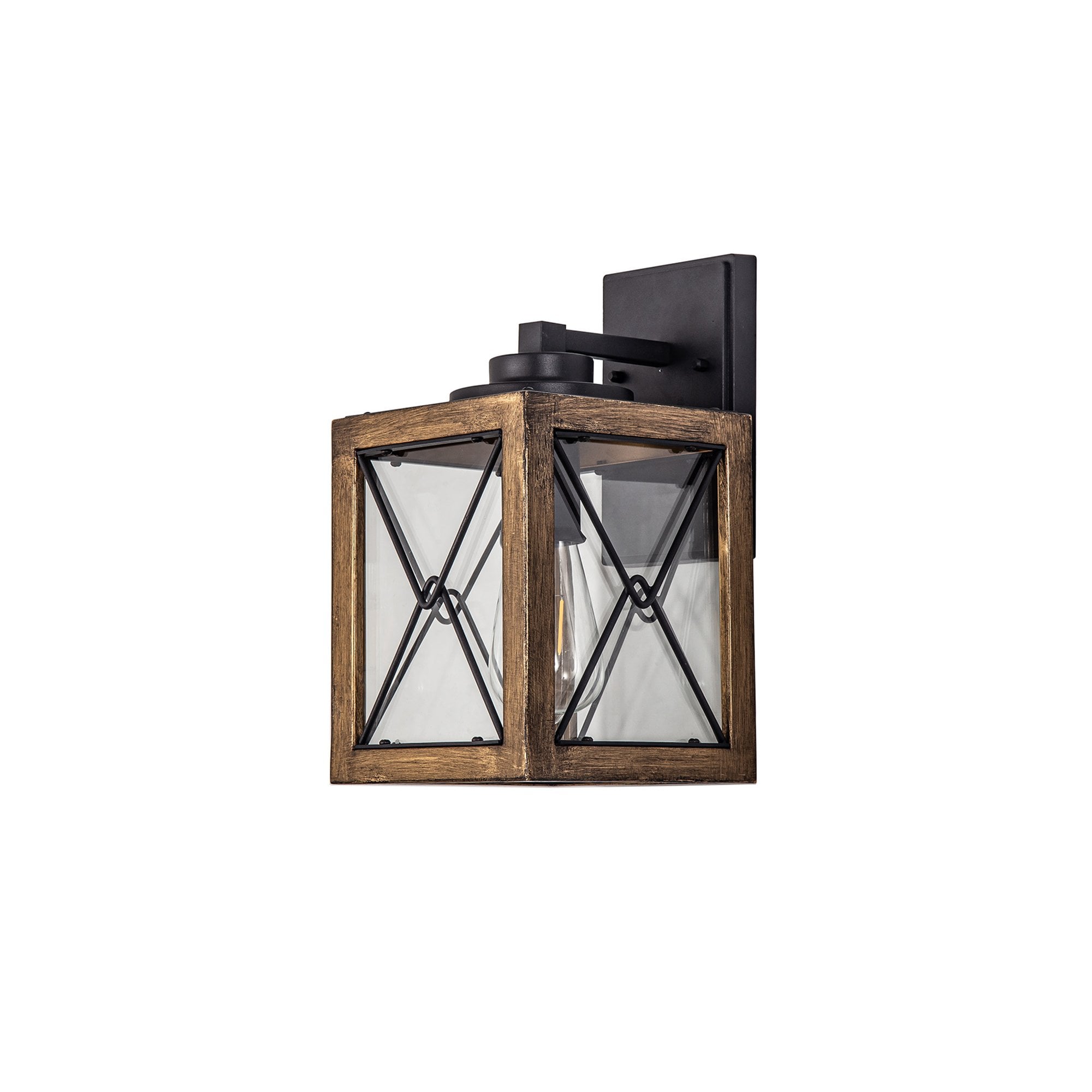 NL83719 Rowley Outdoor Small Wall Lamp Wood Effect & Black/Clear Glass