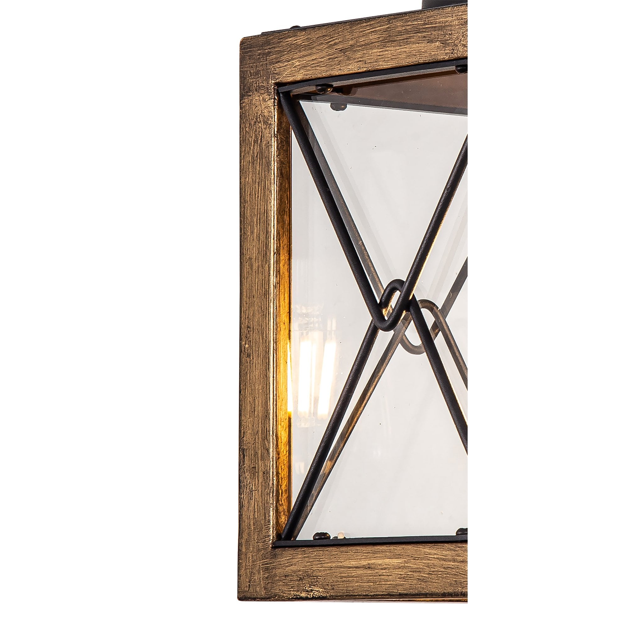 NL83719 Rowley Outdoor Small Wall Lamp Wood Effect & Black/Clear Glass