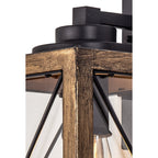 NL83719 Rowley Outdoor Small Wall Lamp Wood Effect & Black/Clear Glass