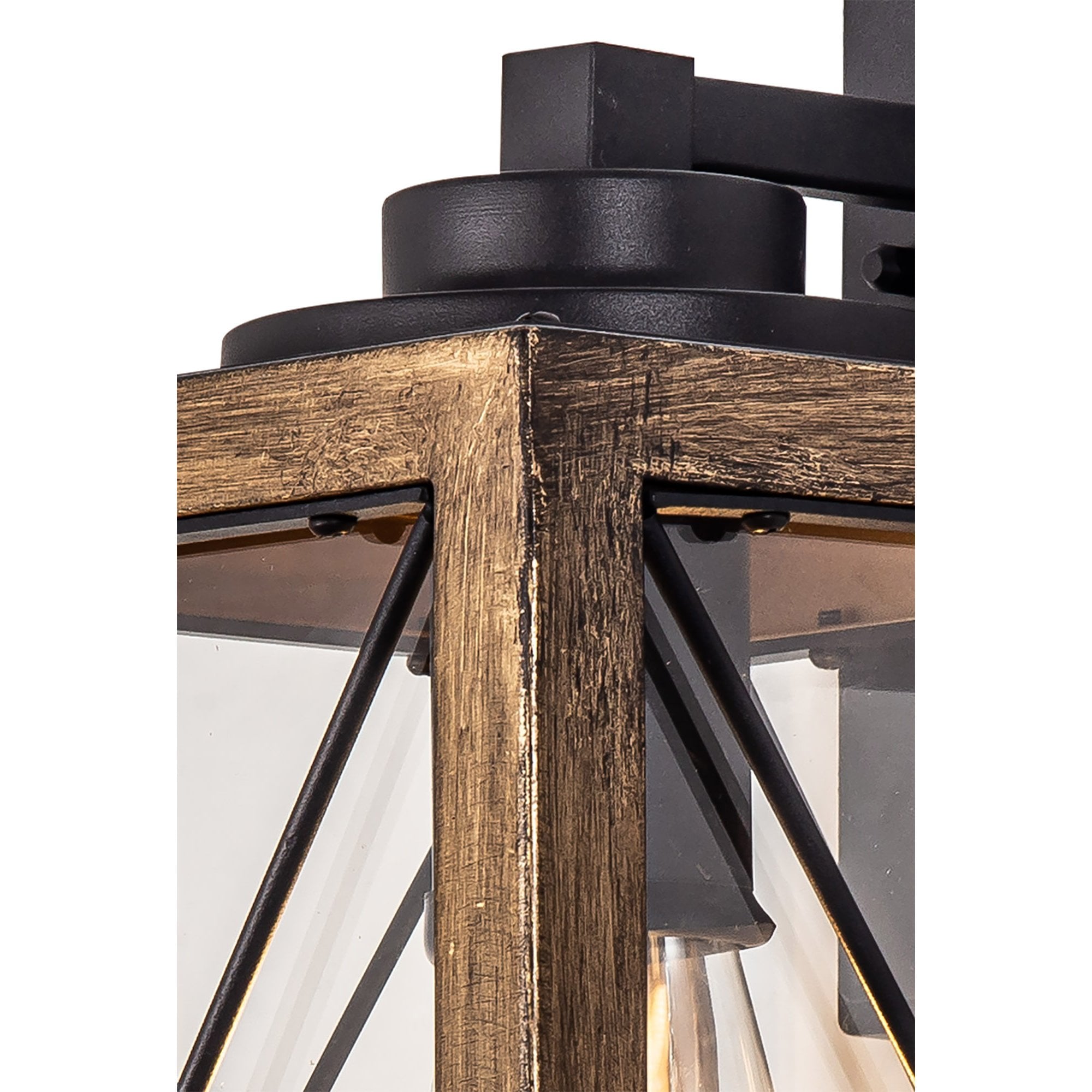 NL83719 Rowley Outdoor Small Wall Lamp Wood Effect & Black/Clear Glass