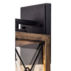 NL83719 Rowley Outdoor Small Wall Lamp Wood Effect & Black/Clear Glass