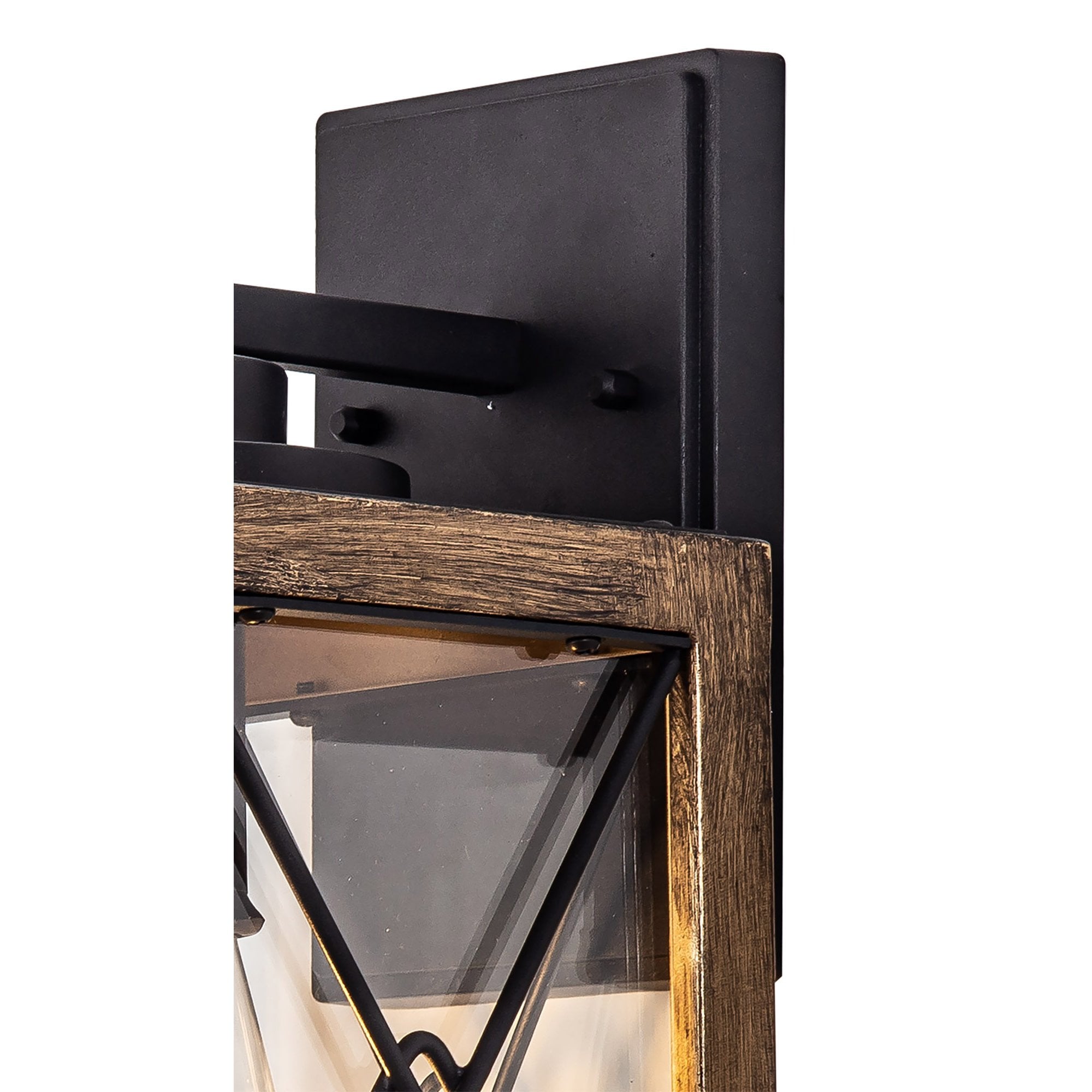 NL83719 Rowley Outdoor Small Wall Lamp Wood Effect & Black/Clear Glass